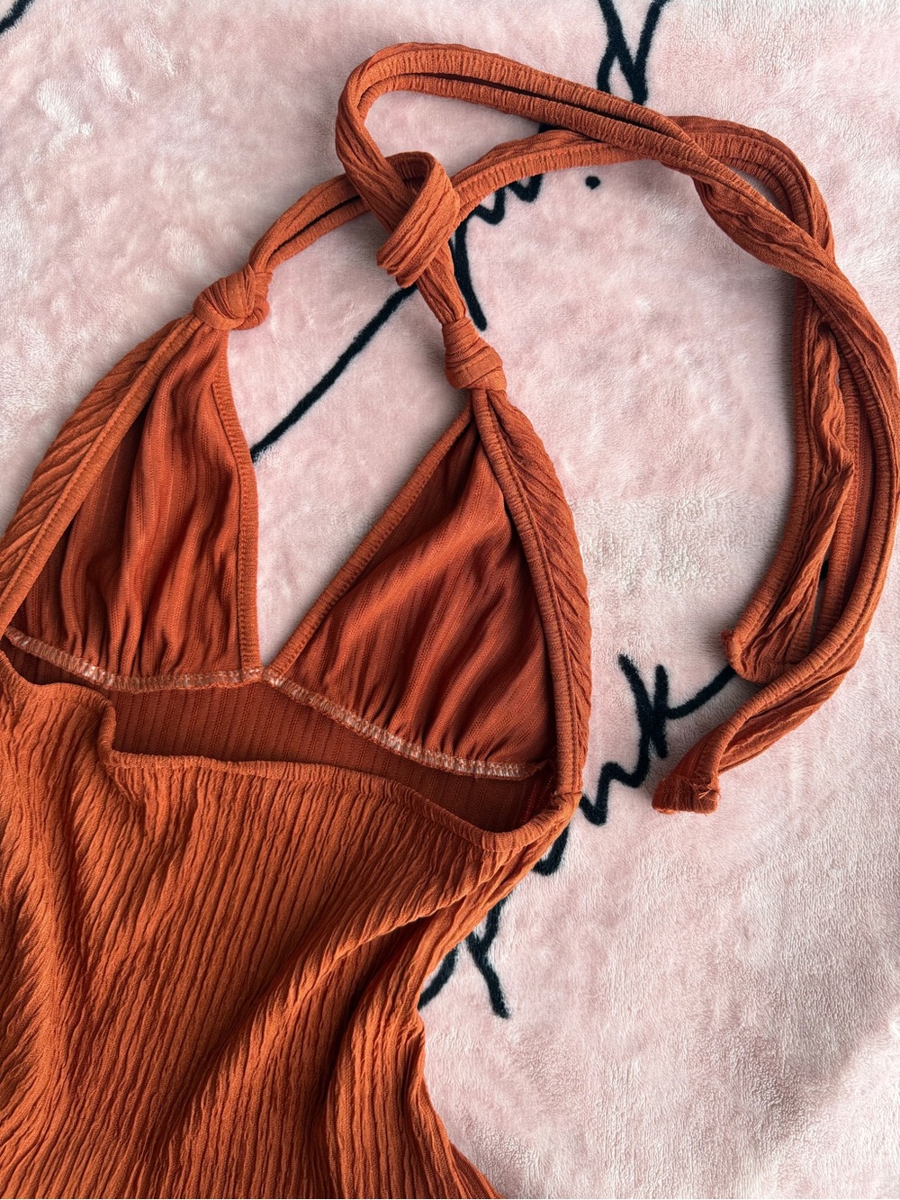 Rust Orange Halter Ruffle Romper - Picture 6 of 8